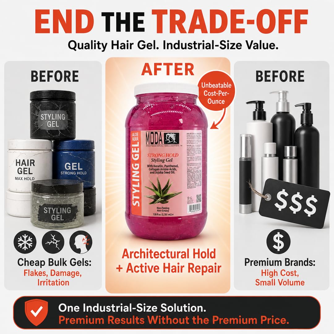 MODA Hair Styling Gel & Restorative Treatment – Alcohol-Free, Sulfate-Free, Paraben-Free | All-Day Hold for All Hair Types | Salon & Family Use | Cruelty-Free, Vegan, Made in USA | 128 oz