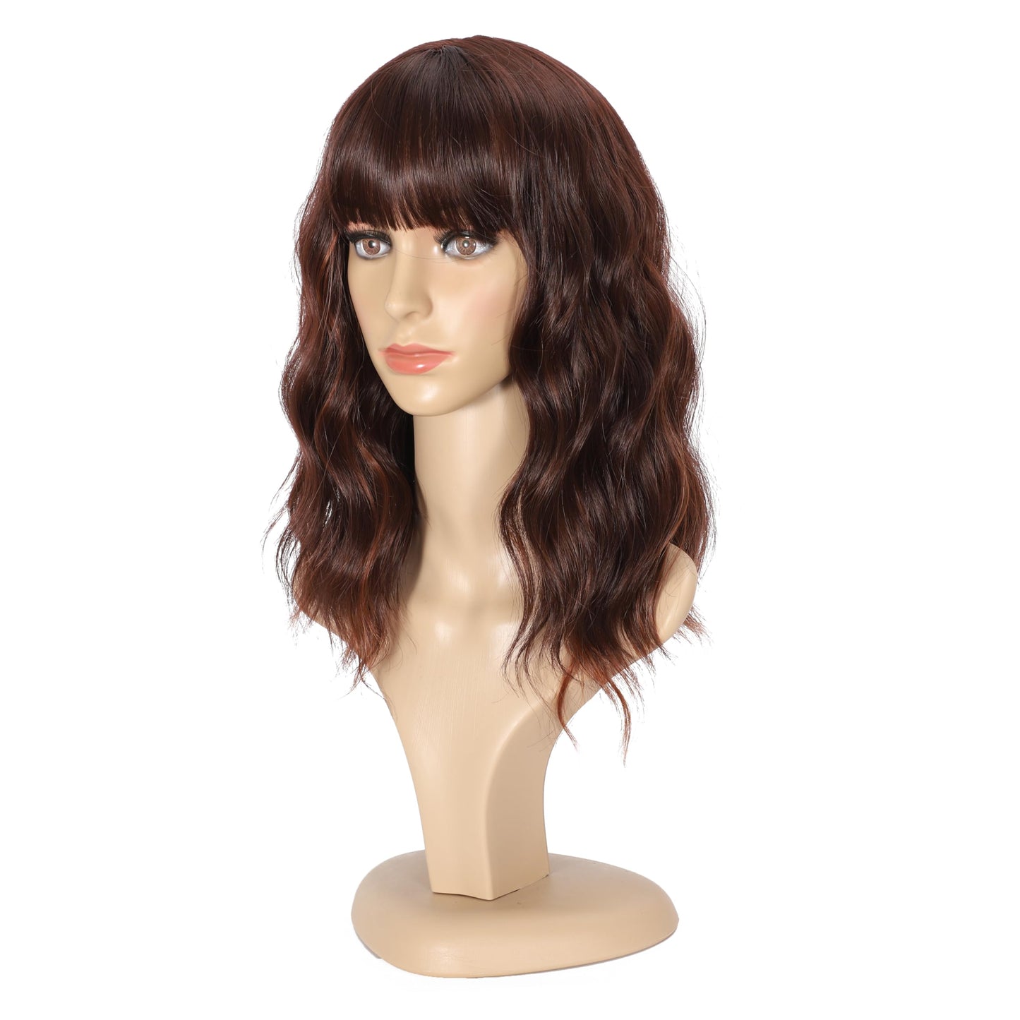 Ucubb Short Curly Wigs with Bangs for Women 14 Inches Wavy Bob Wig Synthetic Heat Resistant Fiber Wigs