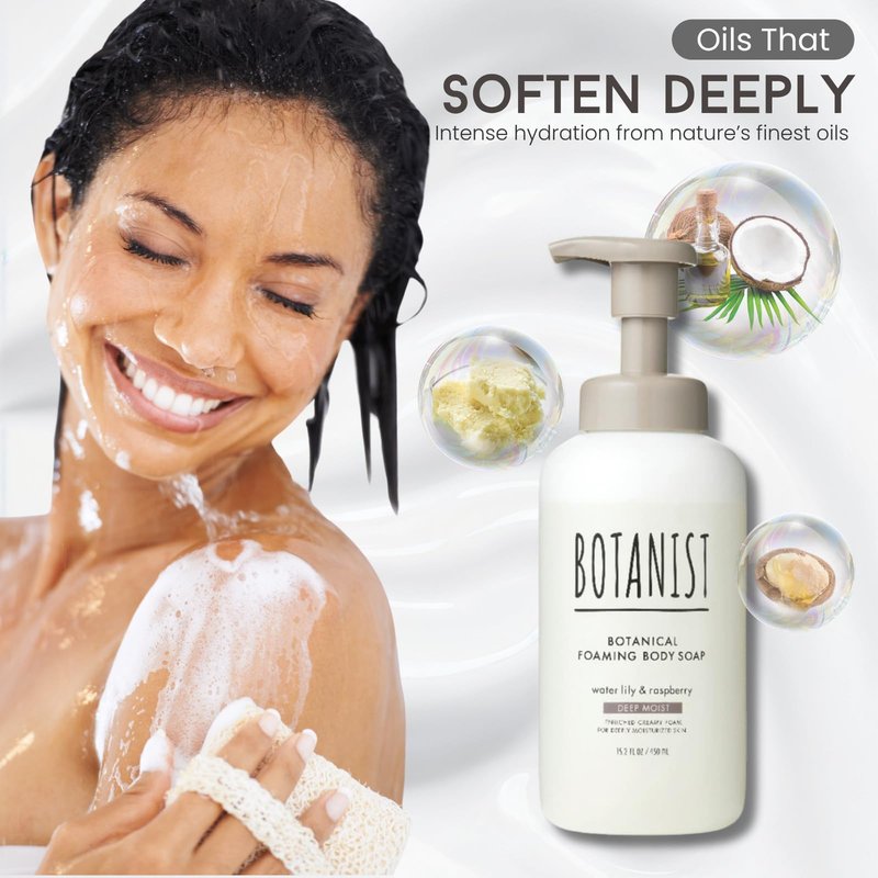 Botanist Shea Butter Body Wash for Women & Men, Hydrating Body Wash for Sensitive Skin with Botanical Herbs from Japan, Sulfate & Paraben Free Foaming BODY WASH 30.4 Fl Oz WATER LILY & RASPBERRY