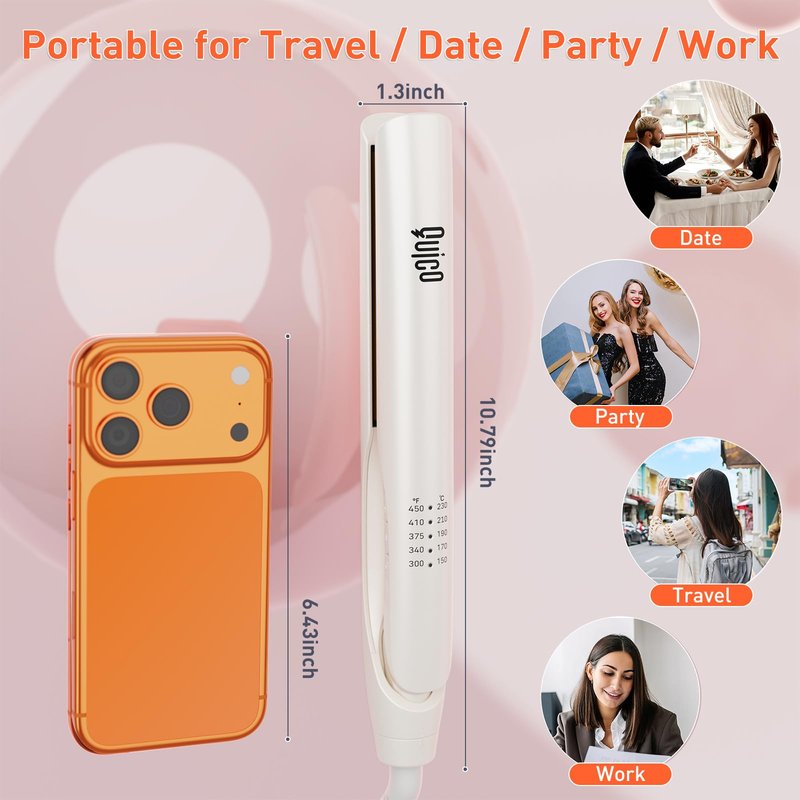 Quico Upgrade Hair Straightener, 100-240V Dual Voltage Hair Straightener and Curler with 15s Heat Up, Professional Negative Ion Ceramic Flat Iron for Less Frizz, 5 Temp & Auto Shut-Off