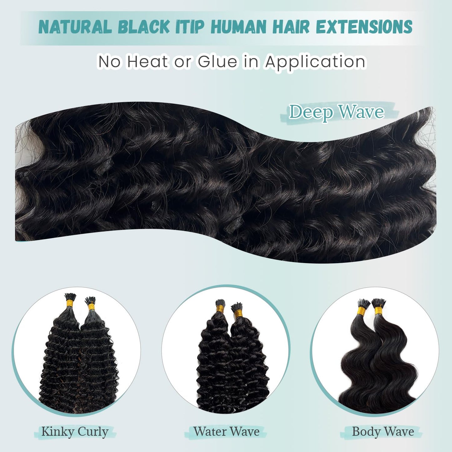 Deep Wave Human Hair Itip Extensions 22 Inch Black Curly I Tip Extensions
