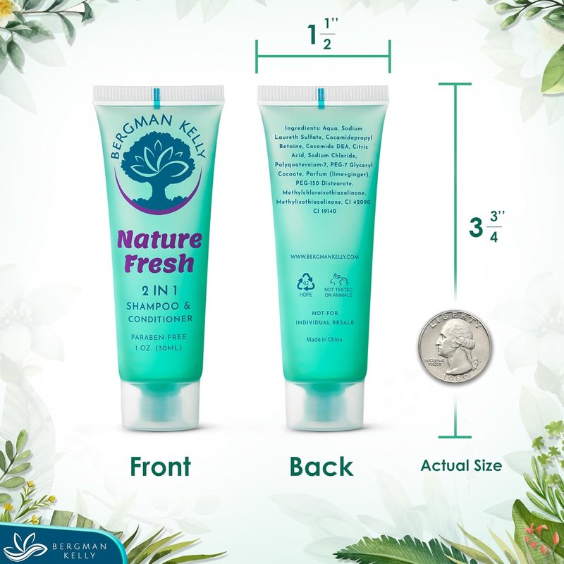Bergman Kelly Round Soap Bars - 2-in-1 Shampoo & Conditioner Set | Nature Fresh, 1 oz Each, 100 Pieces