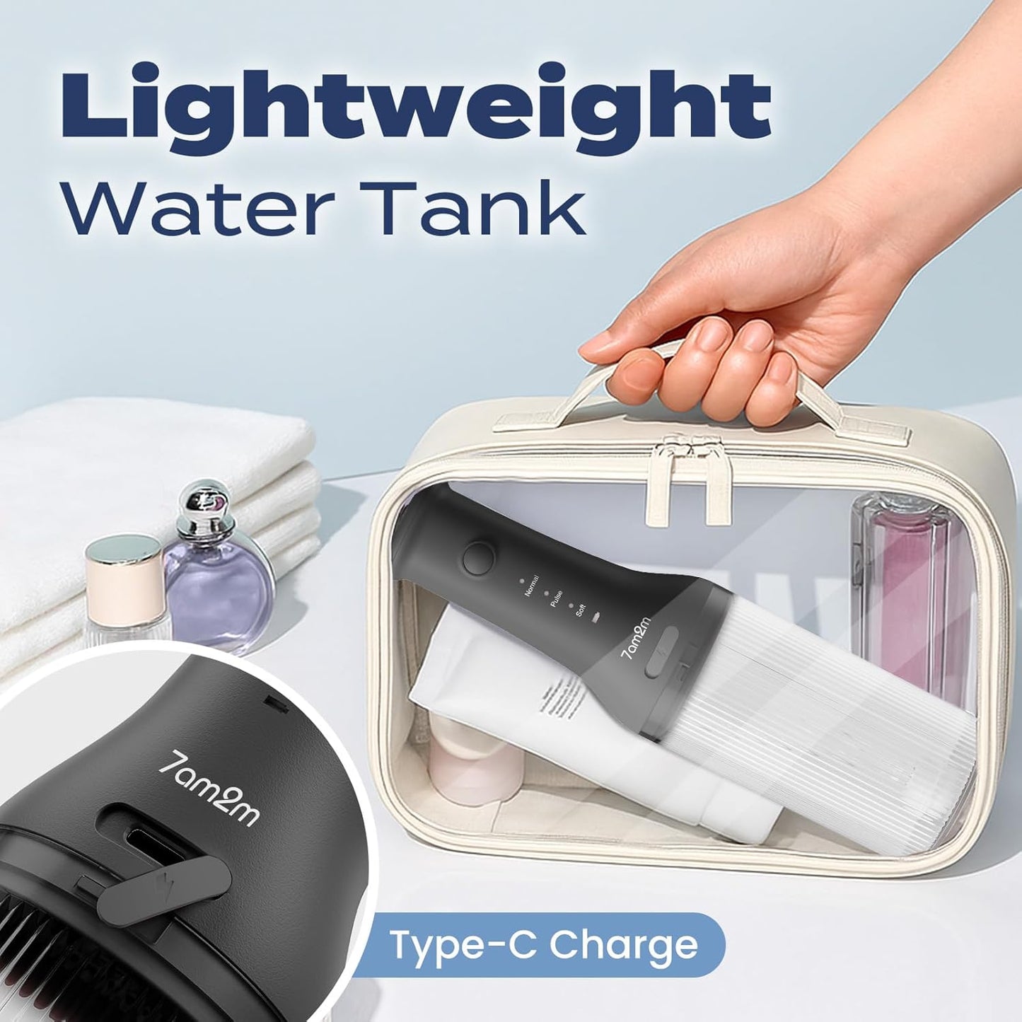 Portable Water Flosser - Cordless Dental Water Flosser with 3 Modes, 2 Jet Tips, USB-C Rechargeable | IPX7 Waterproof, Travel-Friendly (Black)