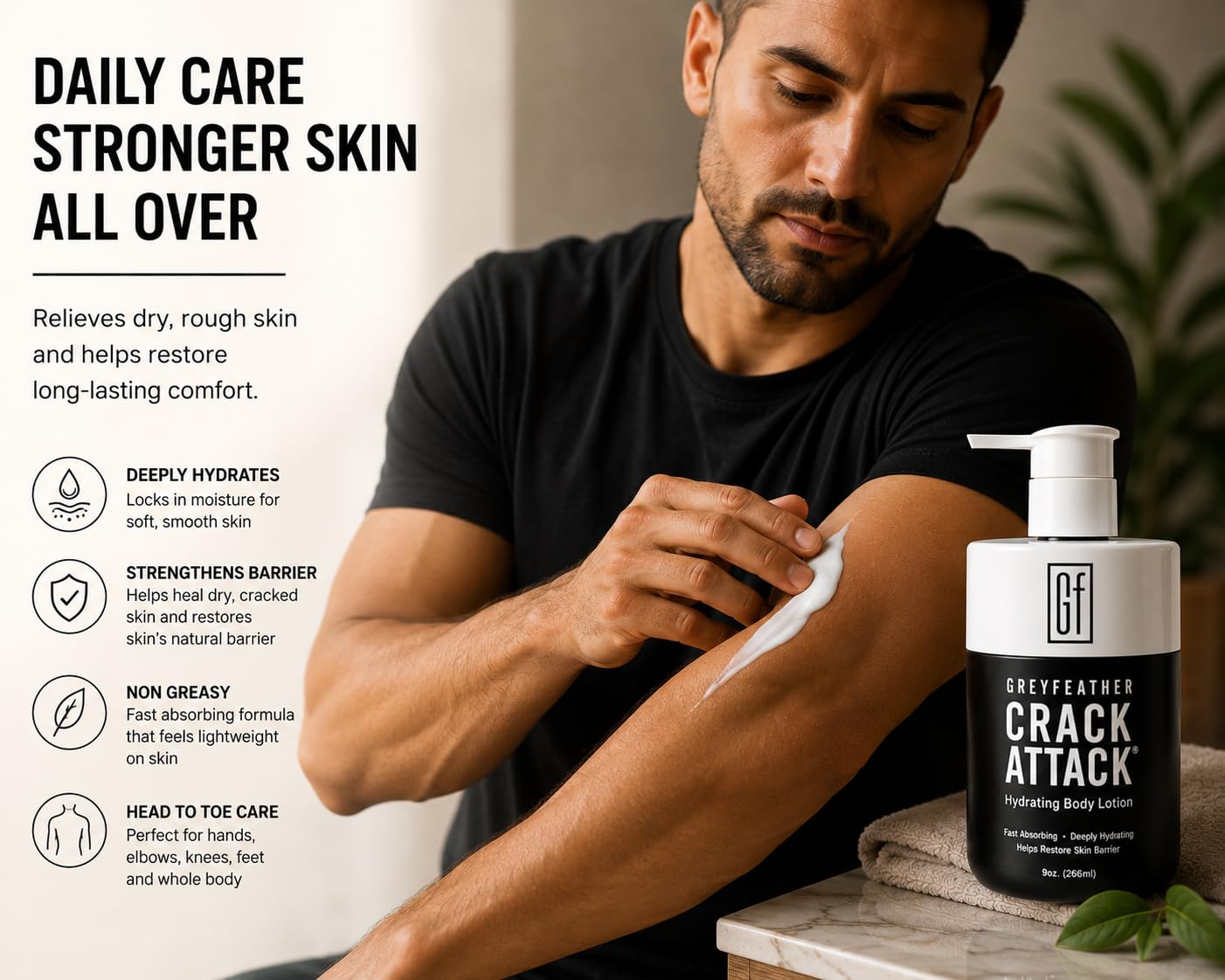 Greyfeather Crack Attack Hydrating Body Lotion for Dry Cracked Skin – Fast Absorbing, Mint Scented, Non-Greasy Moisturizer with Aloe, Shea Butter – Heals Hands, Feet, Elbows, Full Body Repair