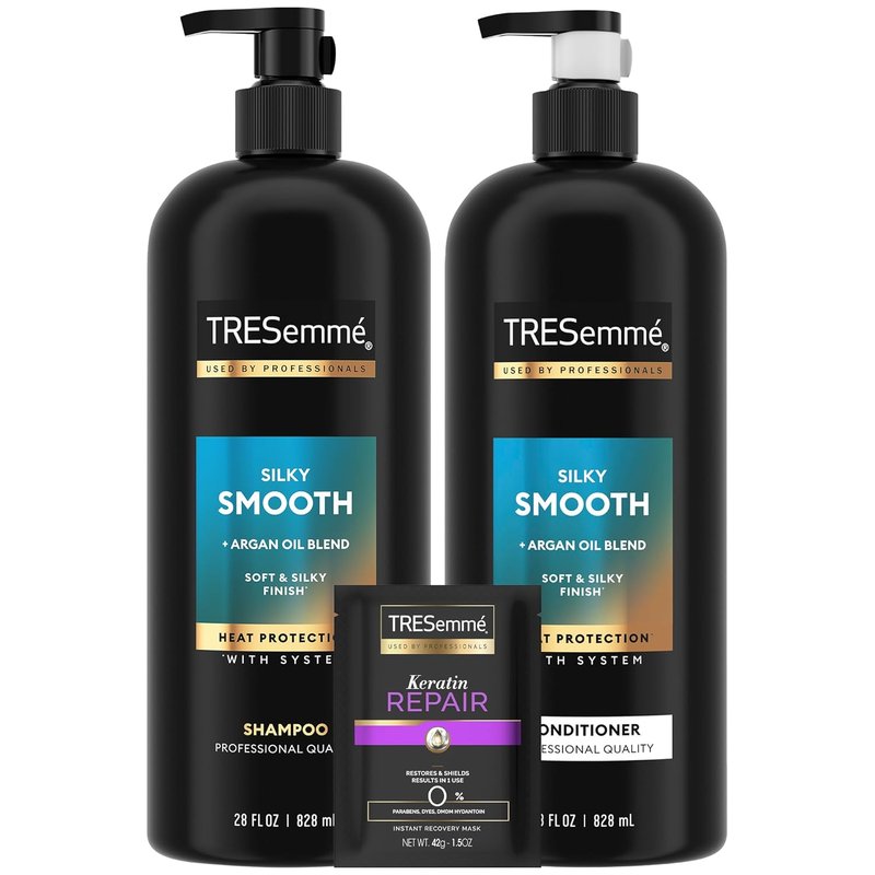 TRESemmé Silky & Smooth Shampoo and Conditioner Set | Keratin Repair Hair Mask - Anti-Frizz, Argan Oil Blend (3 Pieces)