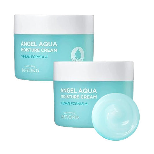 BEYOND Angel Aqua Moisture Cream (10.2 fl oz, Pack of 2) - Vegan Cooling Face Gel Moisturizer - Hydrating & Soothing Cica, Hyaluronic Acid, Panthenol - Korean Skin Care, Value Size Skincare Set