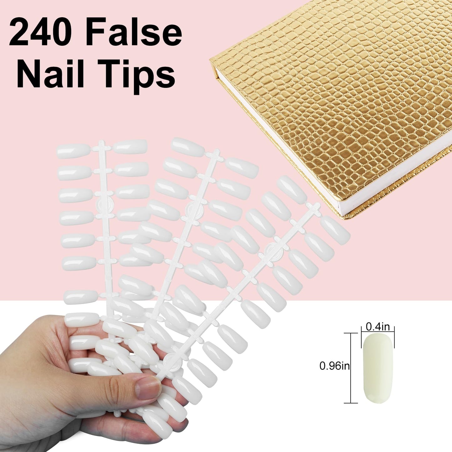 C12rtive 216 Nail Display Book with 240 Nail Tips & 300 Number Labels, Professional Gel Polish Nails Art Design Swatches Book (Silver)