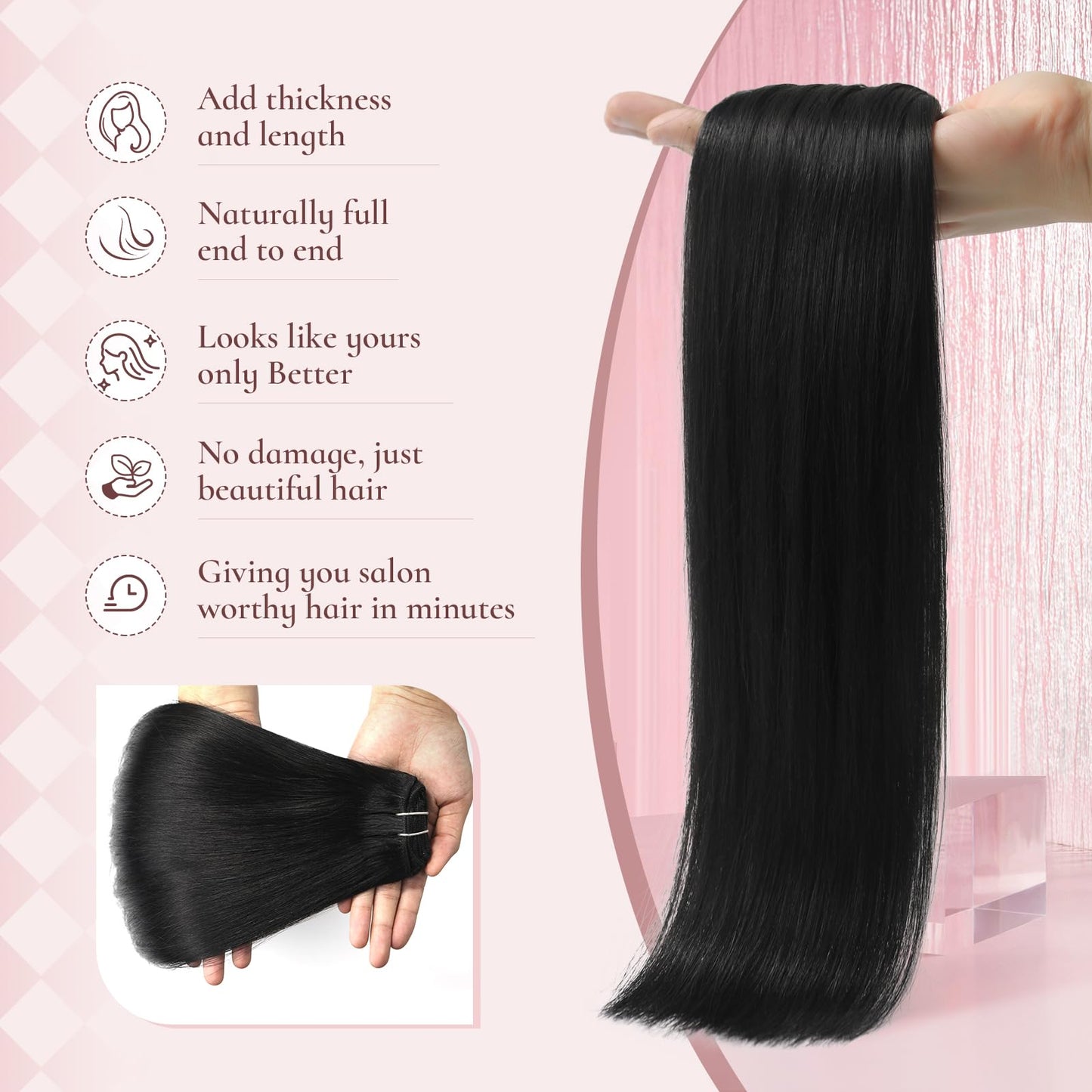 Hyssiet Invisible Clip in Real Human Hair Extensions,12 Inch 55 Gram 1B Natural Black Remy Thick Straight Clip in Hair,7 Pieces With 16 Clips, No Slip No Shedding Comfortable All Day Wear