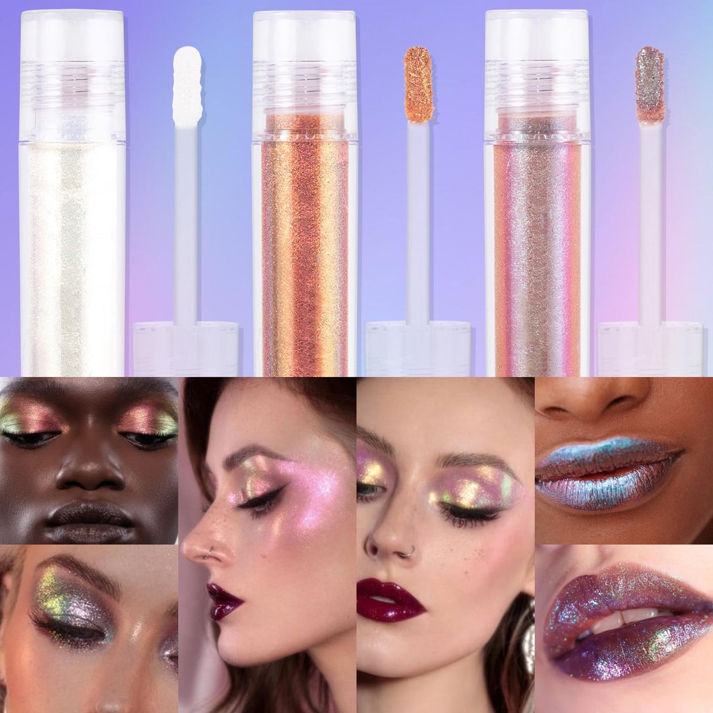 Liquid Glitter Eyeshadow,Vibrant Color Shifting Holographic Eyeshadow Long Lasting Liquid Eyeshadow Smooth and Creamy Glitter Eyeshadow Highly Pigment Iridescent Makeup 0.14 Fl Oz (01, 0.14)