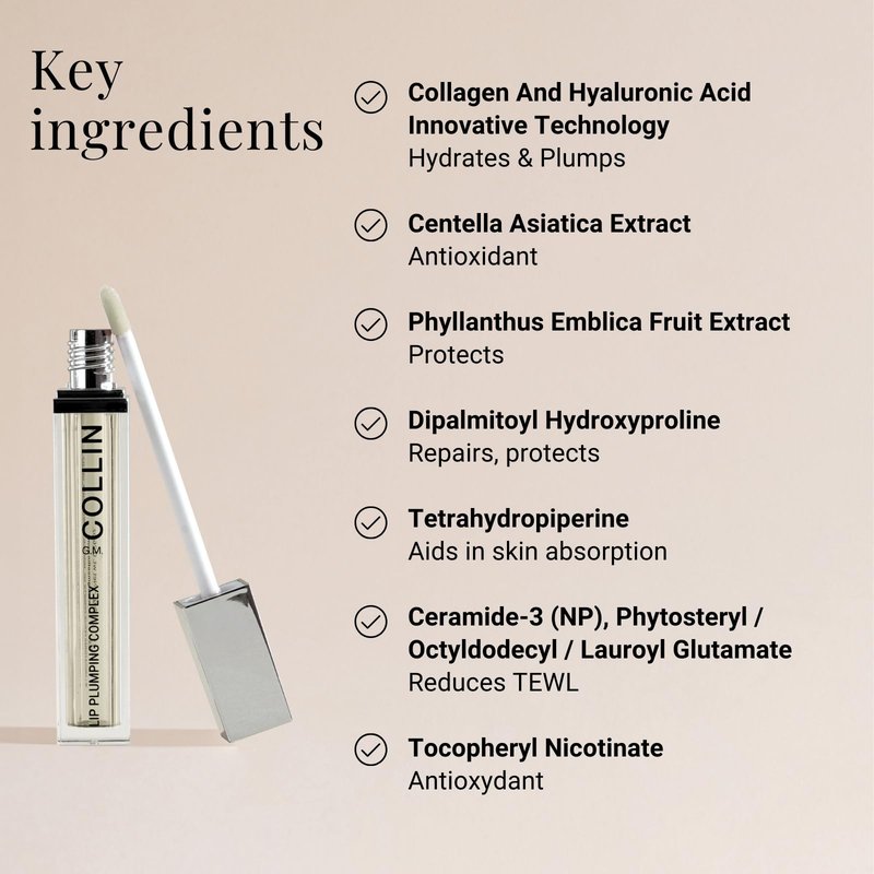 G.M. COLLIN Lip Plumping Complex (Clear) | Hydrating Lip Gloss Formulated With Collagen & Hyaluronic Acid for Visibly Plumped Lips
