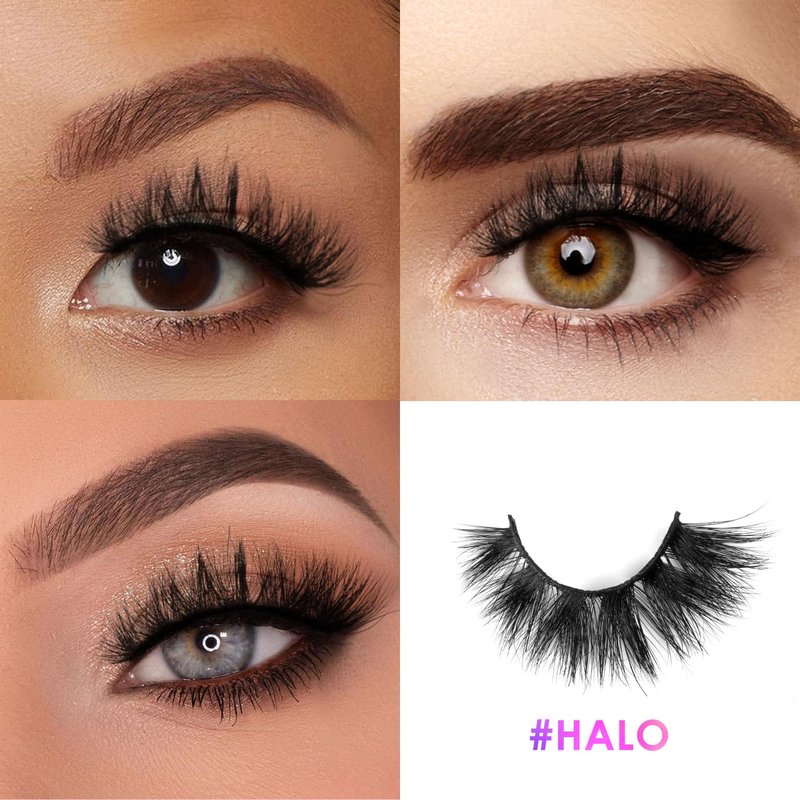 20mm Halo Mink Lashes - 3D Cat Eye False Eyelashes, Fluffy & Dramatic, Soft Reusable Strip Lashes
