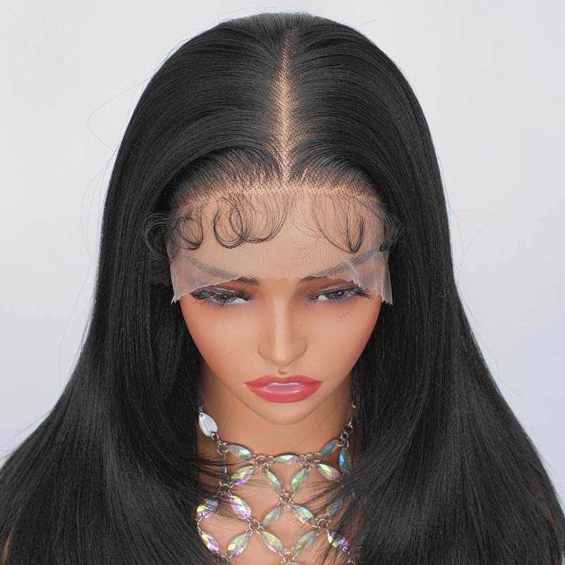 Looxey Lace Front Wigs for Black Women 13X6 Long Layered Straight Wig with Baby Hair Synthetic Hair Soft As Human Hair 24 Inch 1B Black Pre Plucked Bleached Knots Glueless Wig (Black)