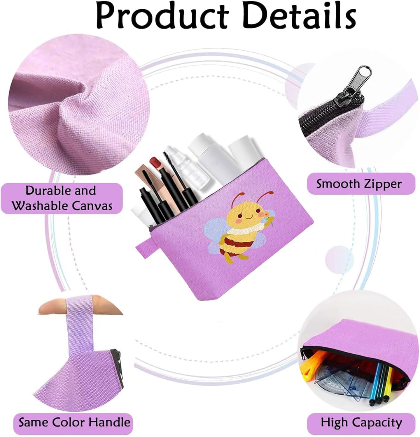 40 Pack Canvas Makeup Bags - Multi-Purpose Zippered Cosmetic Travel Bags | 10 Colors (7.5 x 5 x 1.8 Inch)