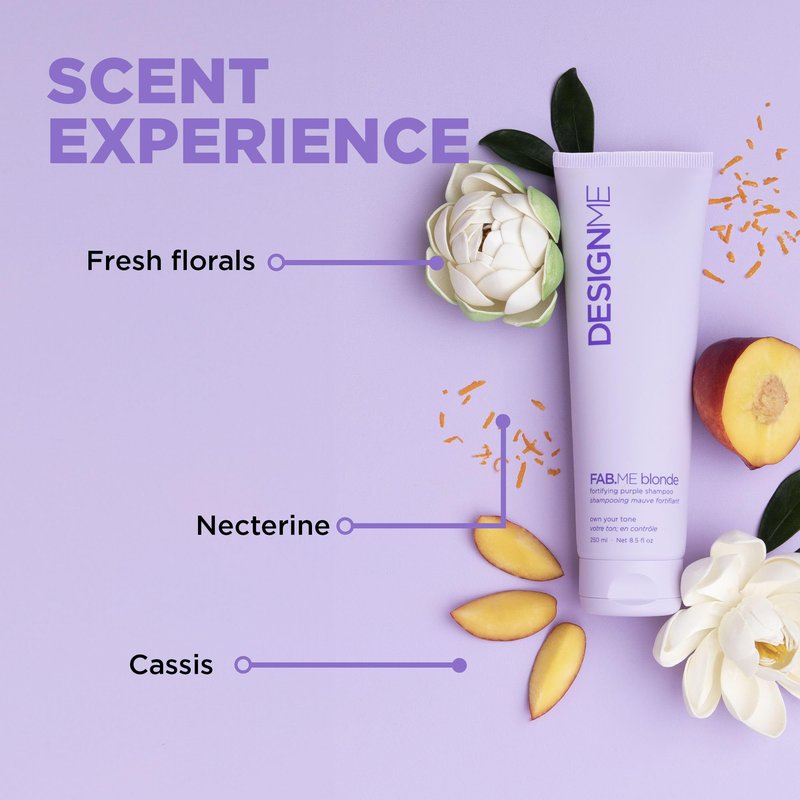 Design.Me FAB.ME Blonde Fortifying Purple Shampoo | Toning Purple Shampoo for Blonde Hair - Neutralizes Brass and Yellow Tones | Enriched with Hyaluronic Acid | Color Depositing Formula
