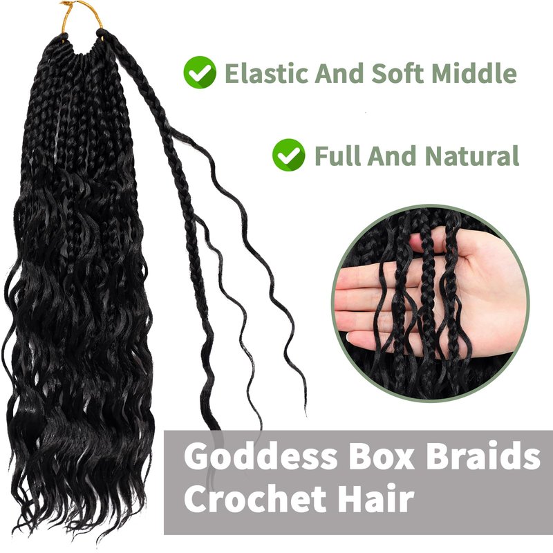 Goddess Box Braids Crochet Hair 24 Inch 7 Packs Boho Crochet Braids Pre Looped Bohemian Gypsy Braids Crochet Hair for Women Braiding Hair Extensions, 1B