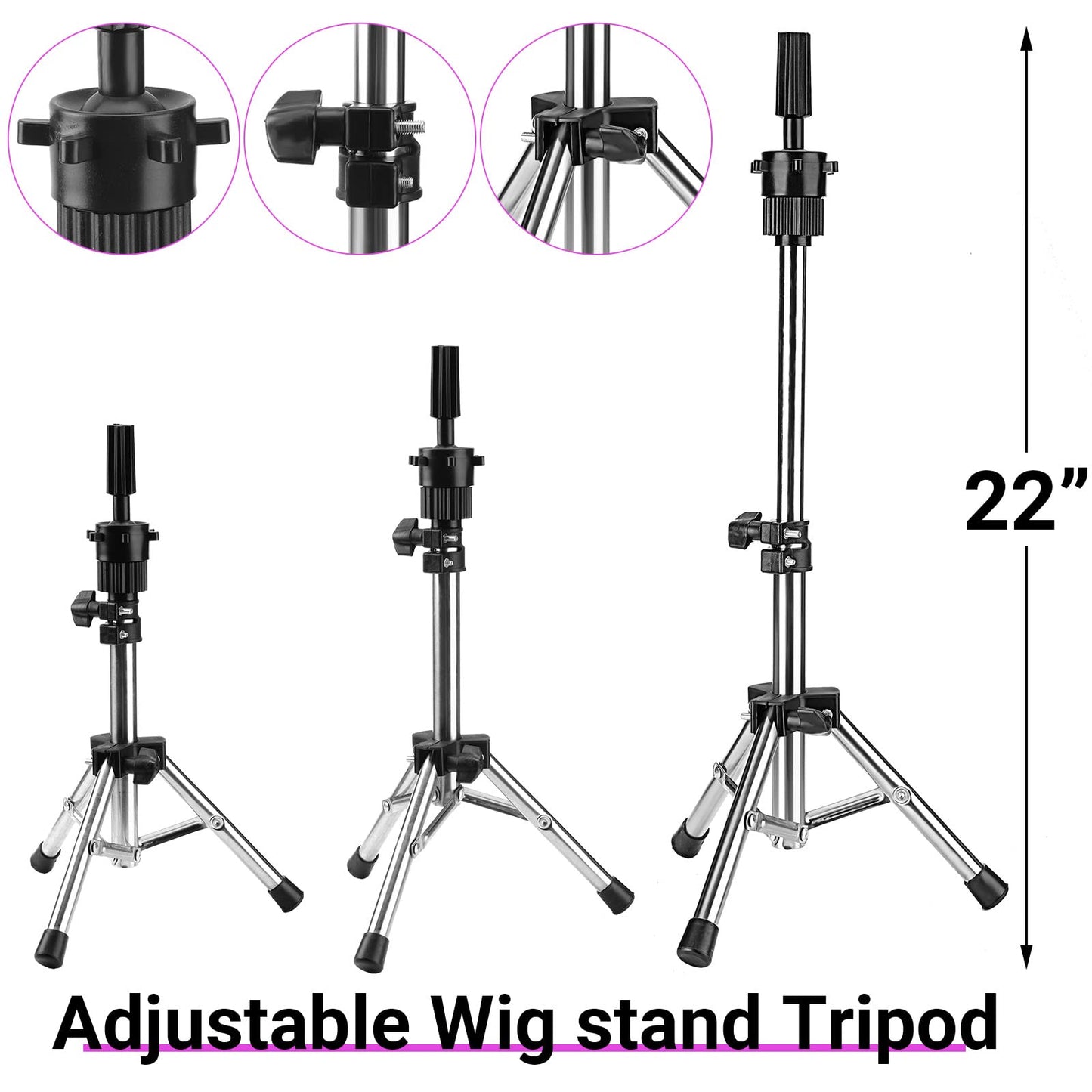 Yahenda 23 Inch Wig Cork Canvas Block Head with Mannequin Tripod Head Stand Wig Holder Stand with Pins Wigs Making Kit and Supplies Accessories for Cosplay Making Wigs Styling Display (White)