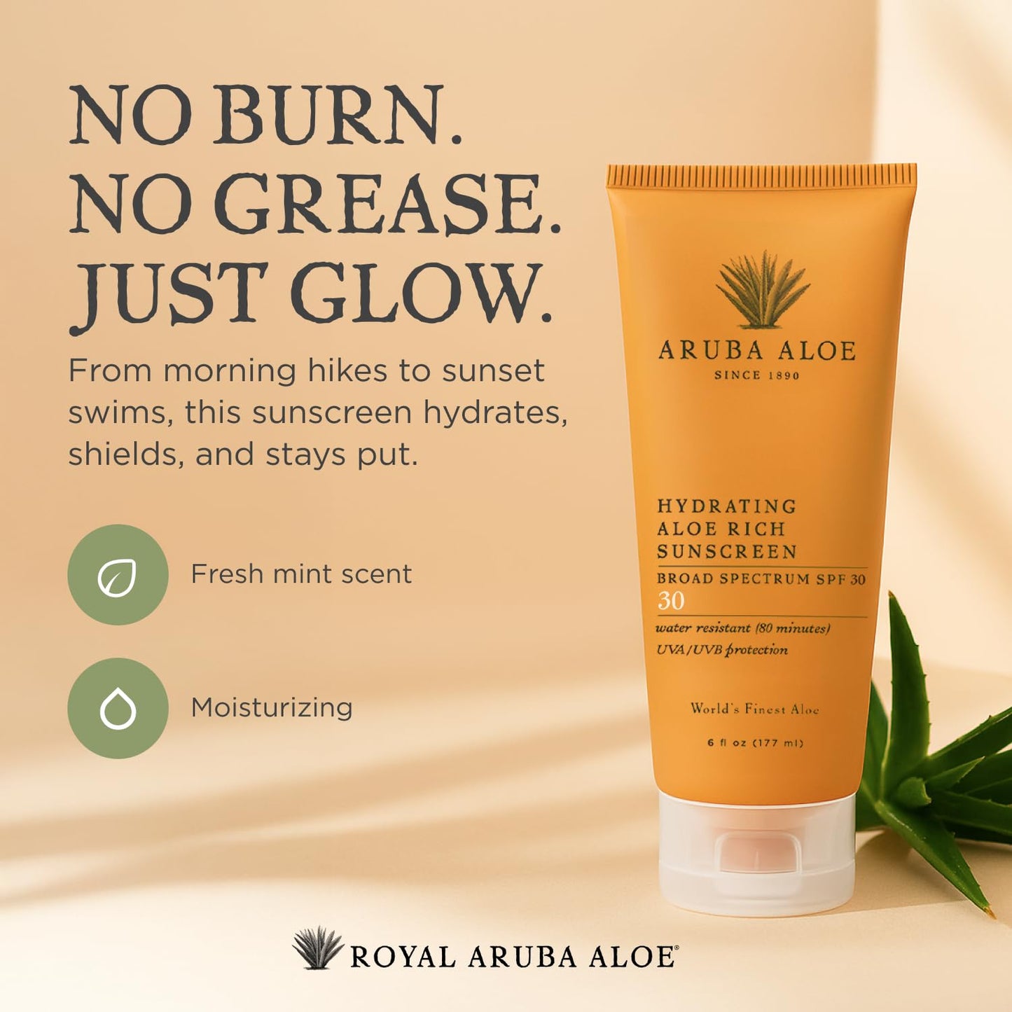 Aruba Aloe Hydrating Aloe Rich Sunscreen SPF 30 - Broad-Spectrum UVA/UVB Sunblock Lotion - Lightweight, Water-Resistant, Non-Greasy Sun Protection for Face and Body - 6 oz