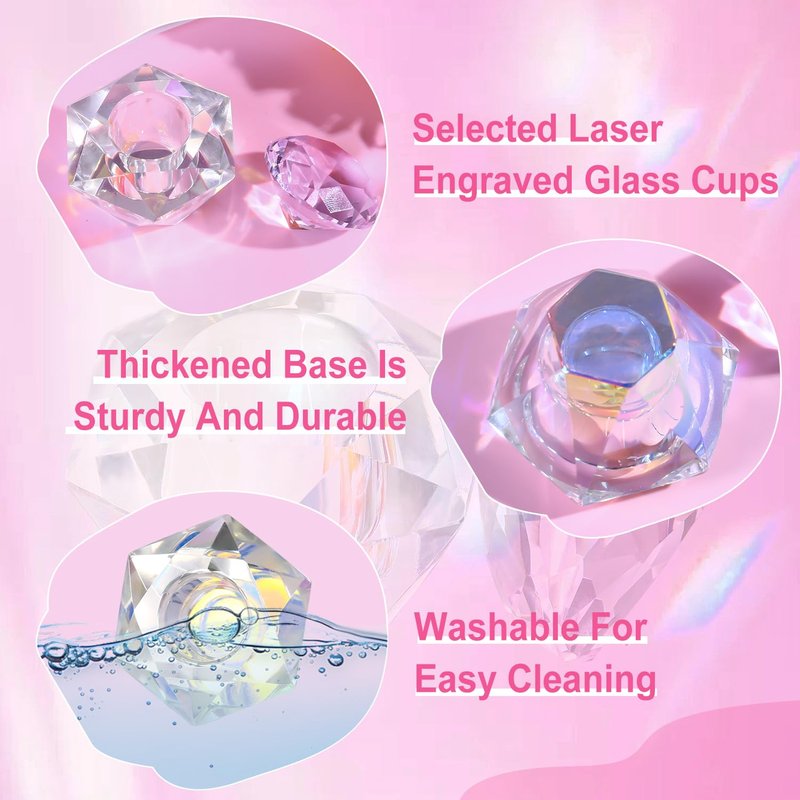 Nail Dappen Dish with Lid Diamond Styling Design Crystal Glass Monomer Dampen Dish Holder for Nail Acrylic Liquid & Powder (6)