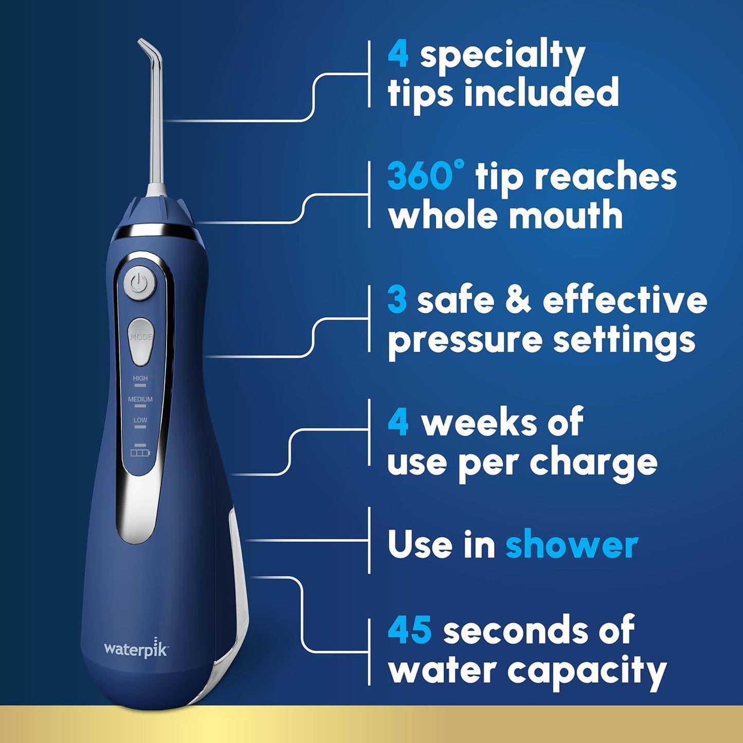 Waterpik Cordless Advanced 2.0 Water Flosser - Portable Dental Care for Teeth & Gums | Rechargeable, Waterproof, Blue WP-583