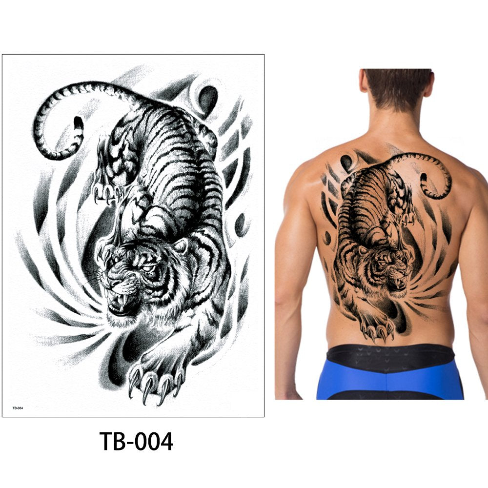 Glaryyears Super Big Full Back Covered Temporary Tattoos, 3 Pack Large Fake Realistic Tattoo Stickers for Adults Men Women, Scary Fierce Tiger Snake Serpent Design