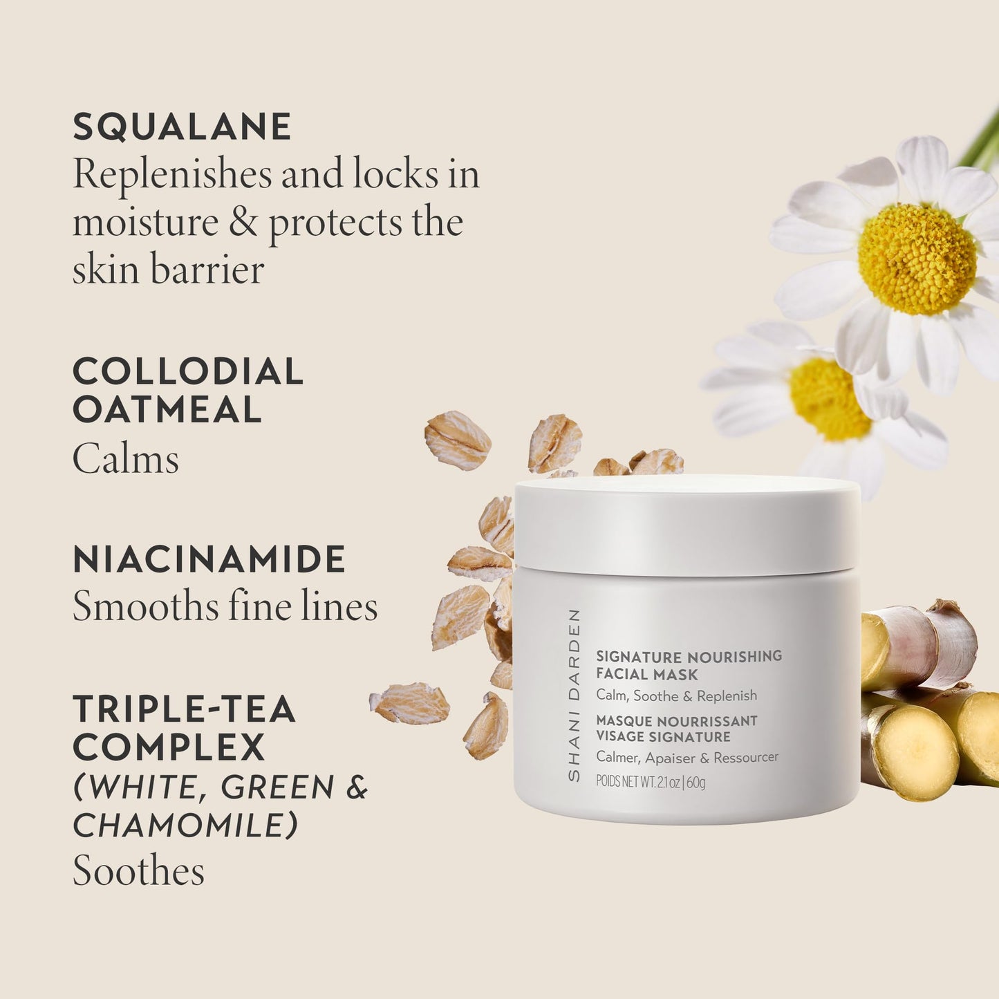 SHANI DARDEN SKIN CARE Signature Nourishing Facial Mask, A Nourishing Bentonite Clay Mask for Soothing Face Redness and Irritation with Colloidal Oatmeal and Squalane, 2.1 fl oz