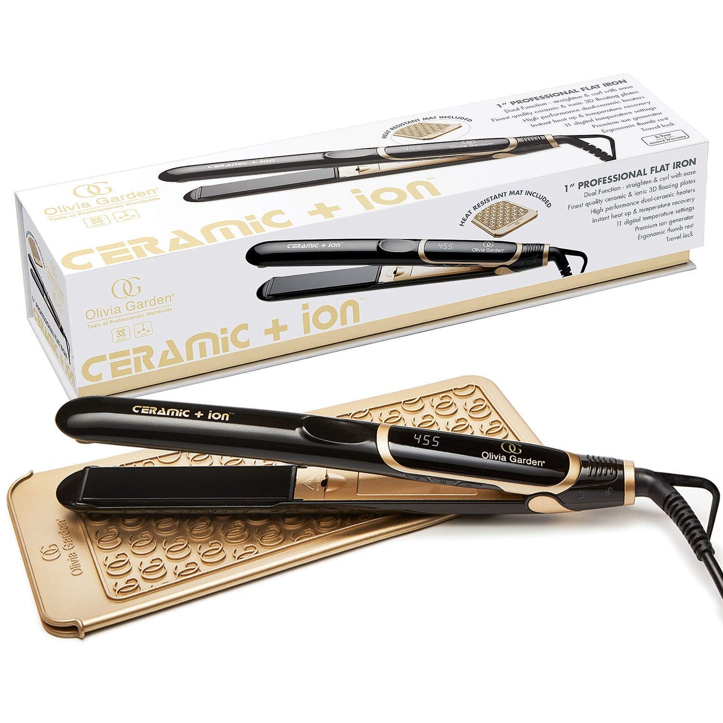 Olivia Garden Ceramic + Ion Professional Flat Iron - Dual Voltage Hair Straightener with Compact 3D Floating Plates - Heats Up to 430°F - Ideal for Short Hair
