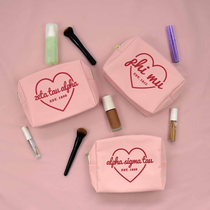 Sorority Shop Delta Delta Delta Makeup Bag - Multi-Purpose PU Leather, Water-Resistant Makeup travel bag with Licensed Design and Zipper Closure, Perfect Tri Delta Sorority Gifts for Women
