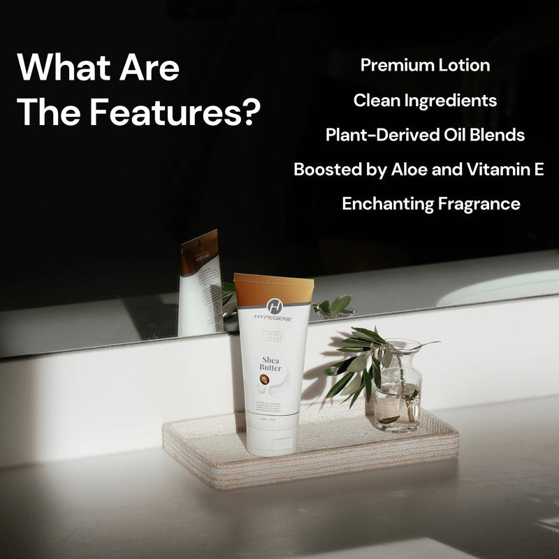 Hypegiene Shea Butter Lotion - Deep Hydrating Daily Moisturizer - Non-Greasy Organic Paraben Free Rich Shea Butter Hand Lotion & Vegan Body Lotion For Dry & Sensitive Skin (6oz)