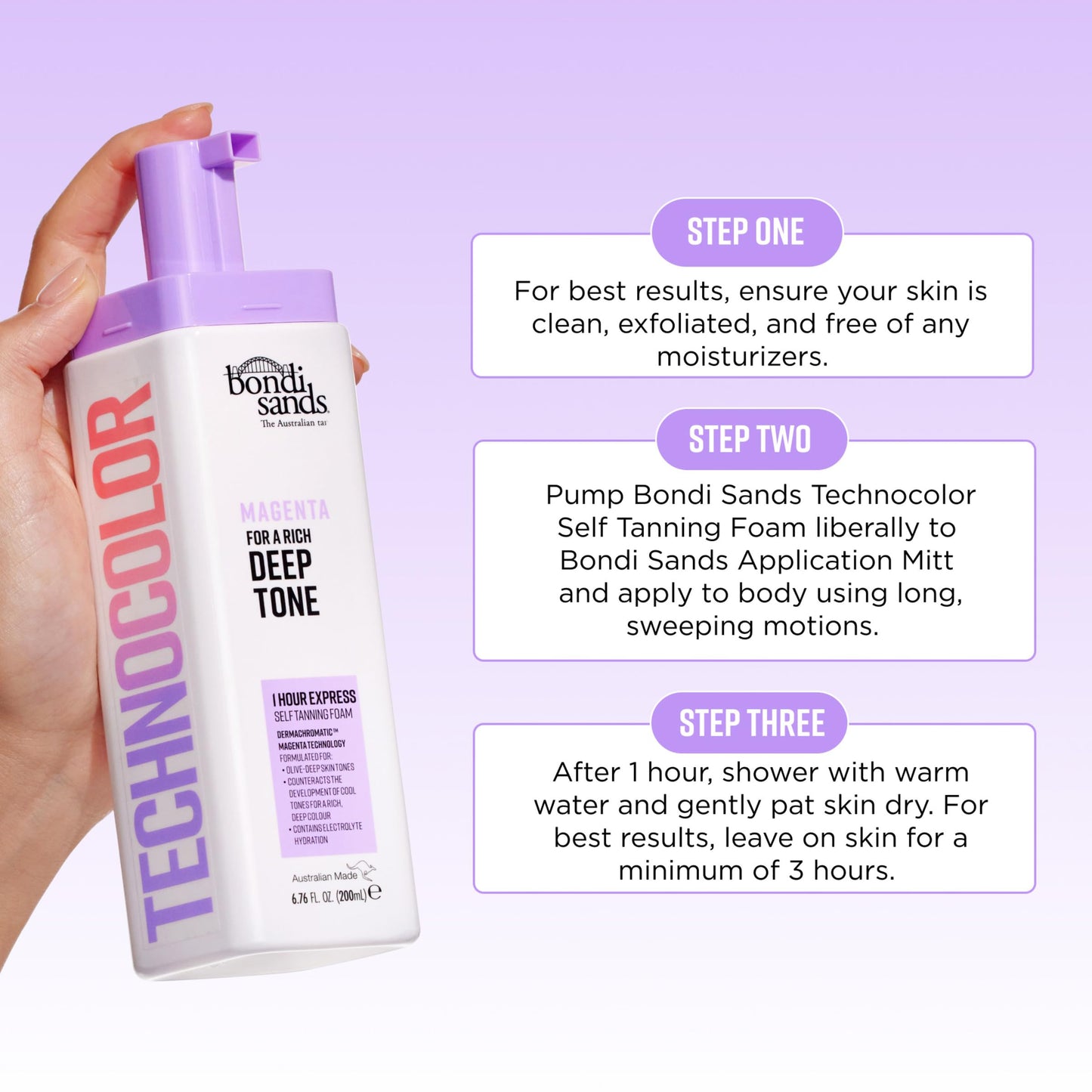 Bondi Sands Technocolor Magenta 1 Hour Express Self Tanning Foam, Best for Olive to Deep Skin Tones Looking for a Rich, Deep Toned Tan, 6.76 fl. oz.