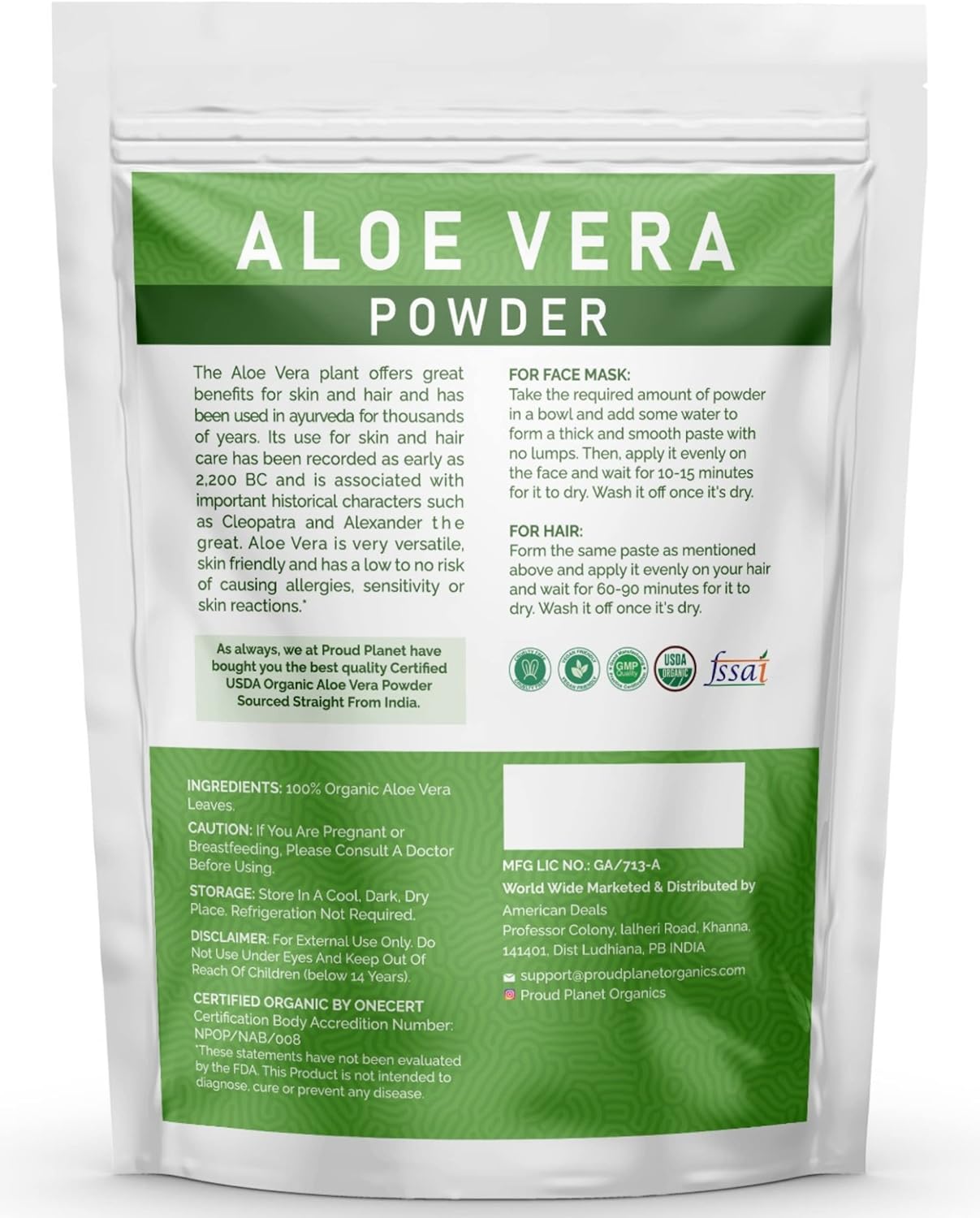Organic Aloe Vera Powder - USDA Certified Aloe Barbadensis for Hair & Face | 2 Pounds