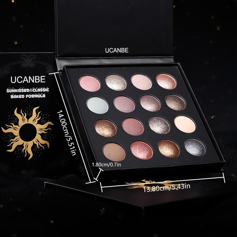 UCANBE Baked Eyeshadow Palette - 16 Color Natural Nude Matte & Shimmer | Includes 15PCS Brushes, High Pigment, Waterproof