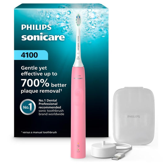Philips Sonicare 4100 Rechargeable Electric Toothbrush, Advanced Plaque Removal, Pressure Sensor, Includes Brush Head Case, Deep Pink BD5004AZ