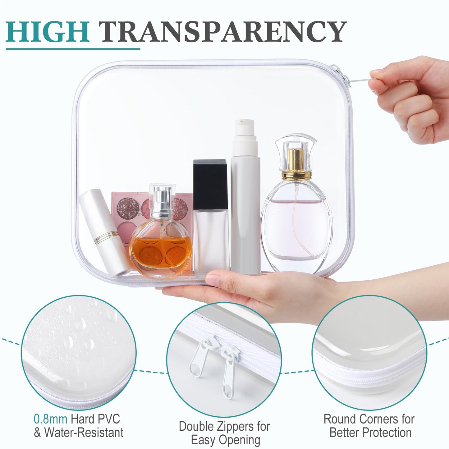 Sanwuta 6 Pcs Clear Hard Zipper Case Plastic Zipper Pouches Transparent Makeup Bag Pencil Case Pouches Toiletry Diaper Bag for Travel Toy Storage Organizer Bins(White,9.84 x 7.87 x 2 Inch)