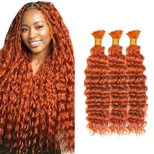 350 Braiding Hair Deep Wave Bulk 26 26 26 Inch Ginger Boho Human Hair for Braiding Deep Curly Orange Braiding Hair Bundles Human Hair Extensions
