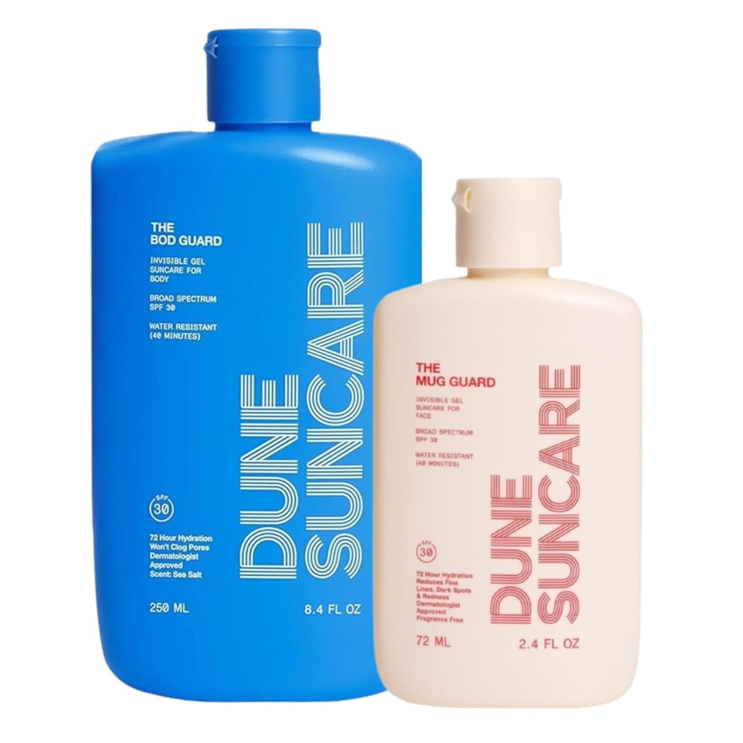 DUNE Suncare Mug Guard + Bod Guard Duo Sunscreen SPF 30 Set for UVA/UVB Broad Spectrum Face and Body Sunscreen, 2 Bottles