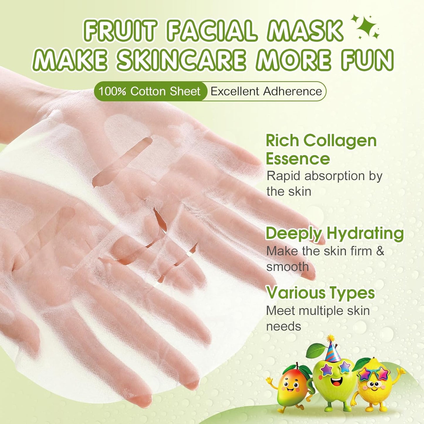 Fruit Collagen Face Masks - 56 Pack Hydrating Sheet Masks for Teens & Kids | Spa Gift Set for All Skin Types