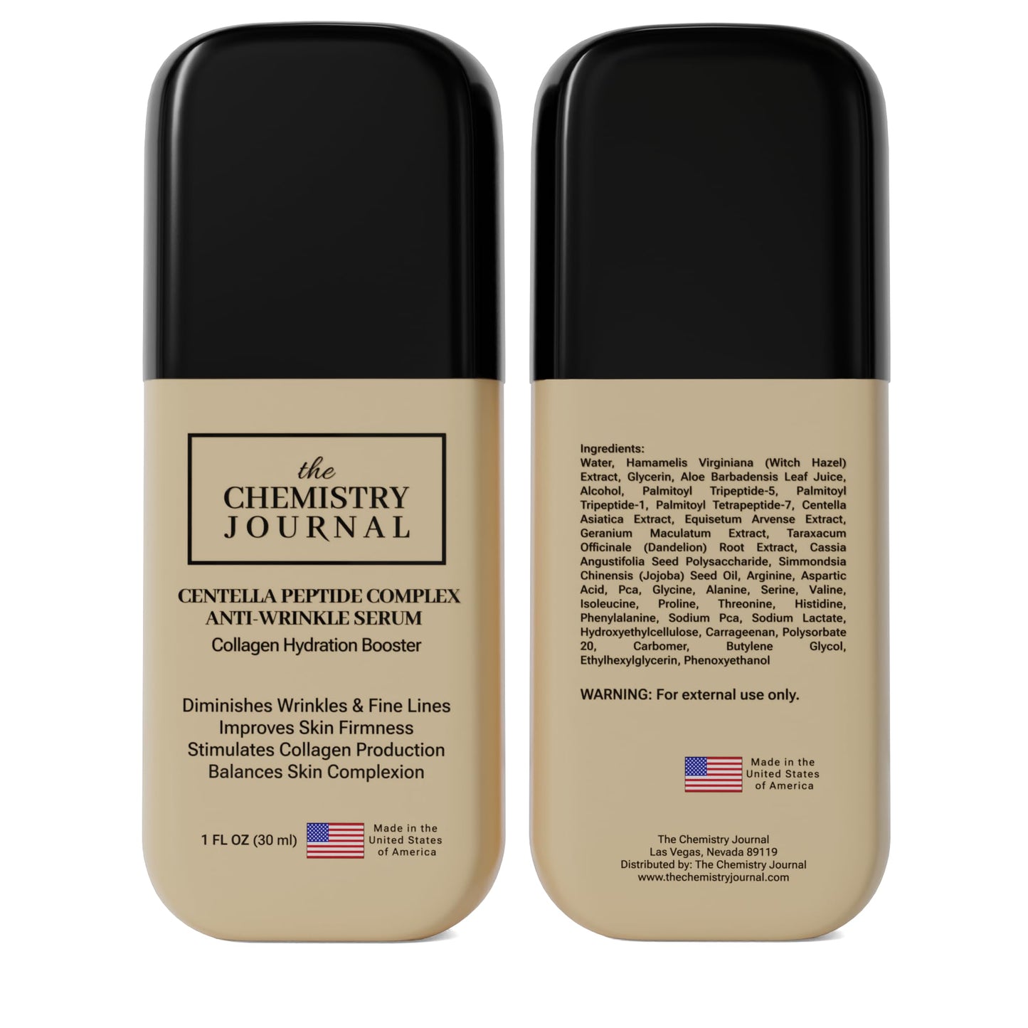 THE CHEMISTRY JOURNAL Centella Peptide Complex Anti Wrinkle Serum - Powerful Evening Collagen Hydration Booster, Anti Aging Serum, Tightens Skin, Reduces Fine Lines & Wrinkles. Made in the USA.