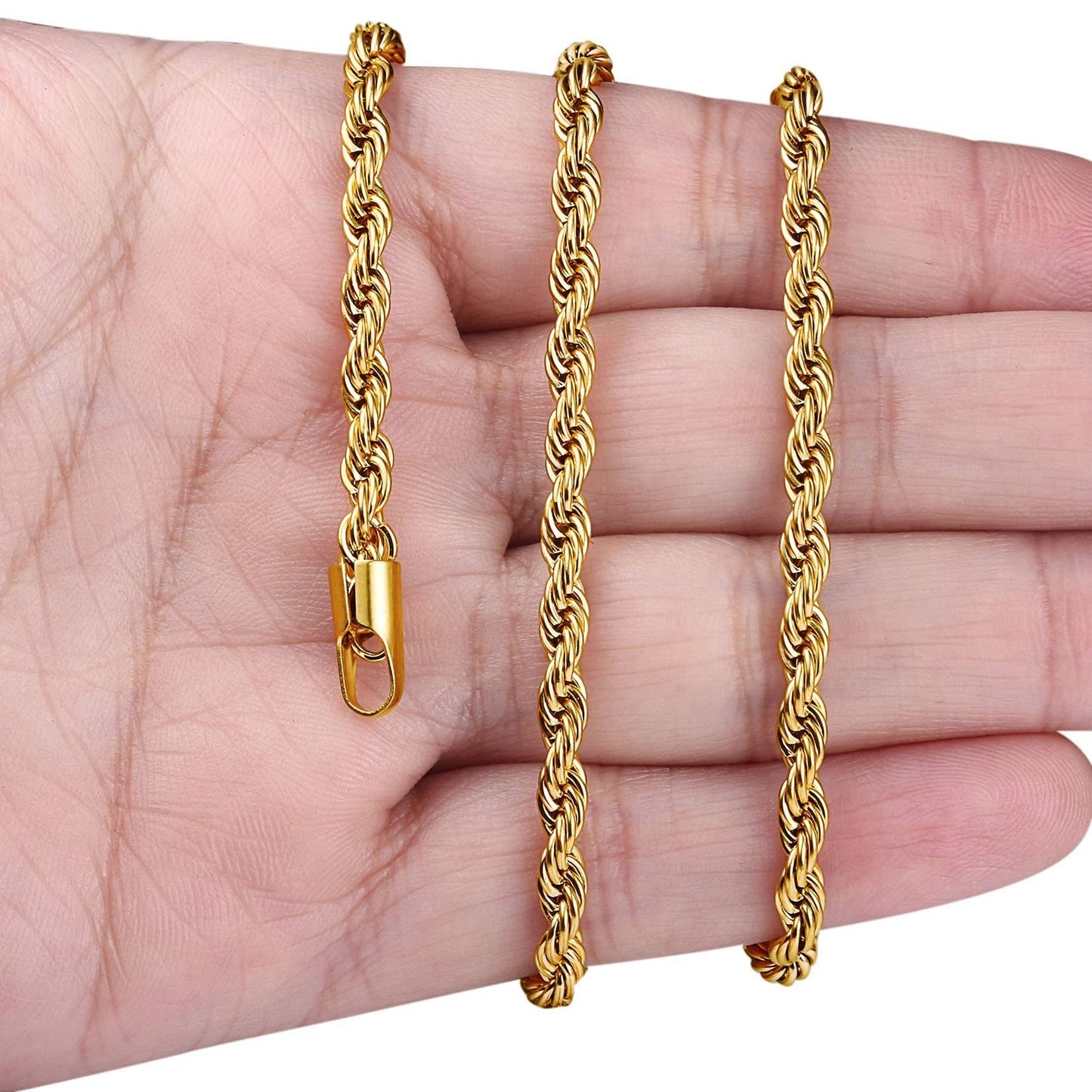 FIBO STEEL 4mm Stainless Steel Rope Chain Necklace for Men 22 inches Silver-tone