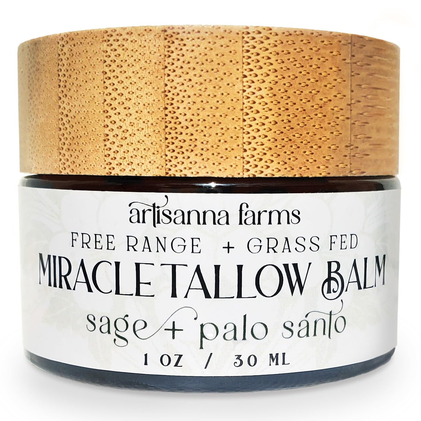 Artisanna Farms Miracle Tallow Balm - Hand-Crafted in the USA With Manuka Honey, Grass-Fed Tallow & Medicinal Plants for Healing & Nourishing All Skin Types (1 oz, Sage & Palo Santo)