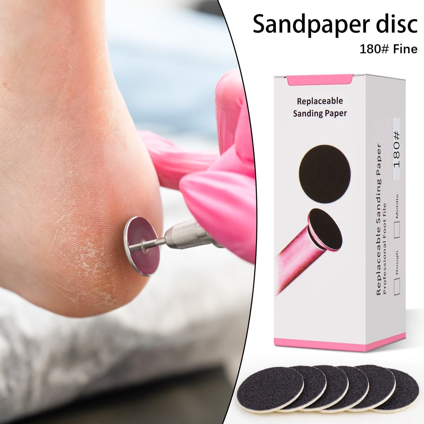 Difenni Sanding Paper Discs with Metal Nail Drill Bit Pedicure Sanding Disc 100pcs Sandpaper Discs 25mm Foot File Sandpaper Discs #180 Grits for Manicure Pedicure(Black)