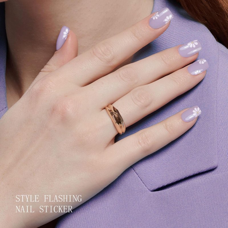 JMEOWIO Gel Nail Stickers White Flower Light Purple Semi Cured Gel Nail Strips Wraps UV/LED Nails Art Design Decoration Accessories