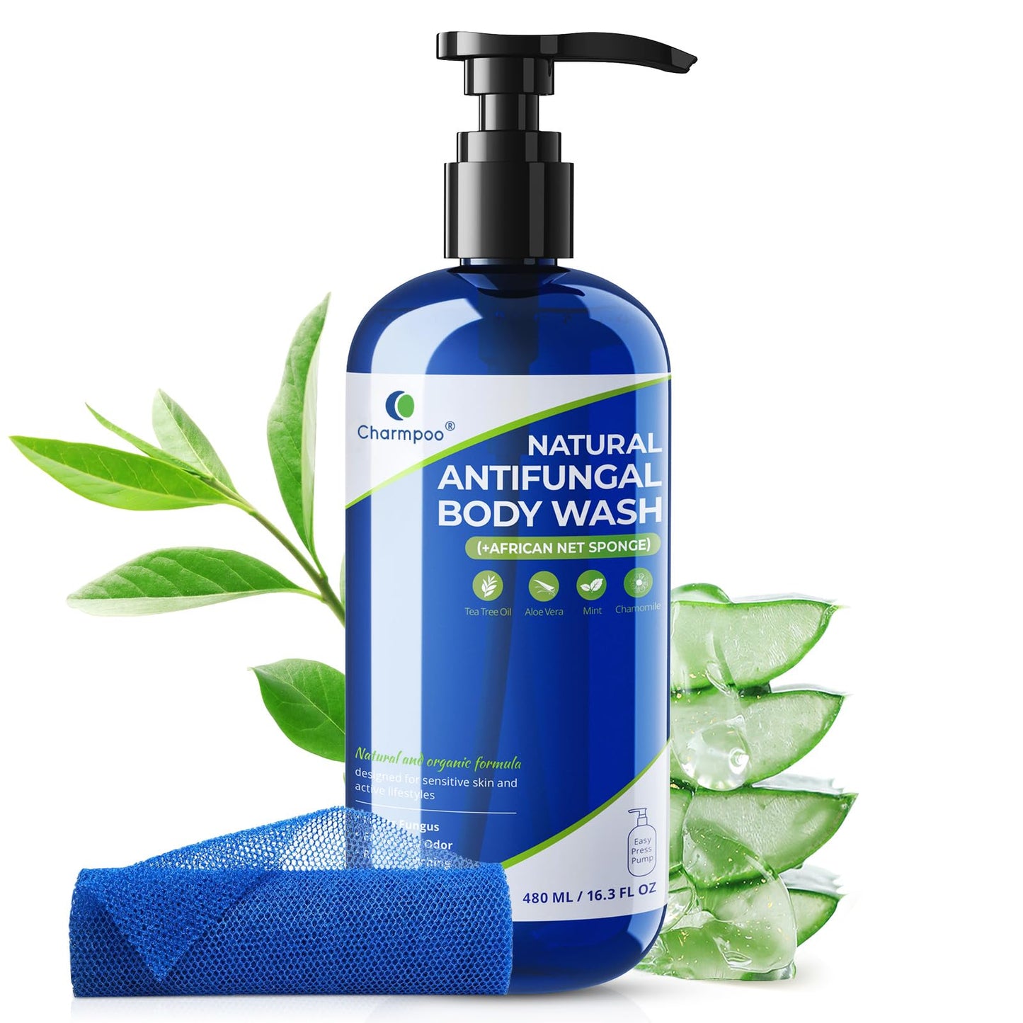 CHARMPOO Natural Antifungal Body Wash: Tea Tree Fights Fungus, Eliminates Odor, Relieves Itching Formula for Sensitive Skin and Active Lifestyles 16.3 FL OZ