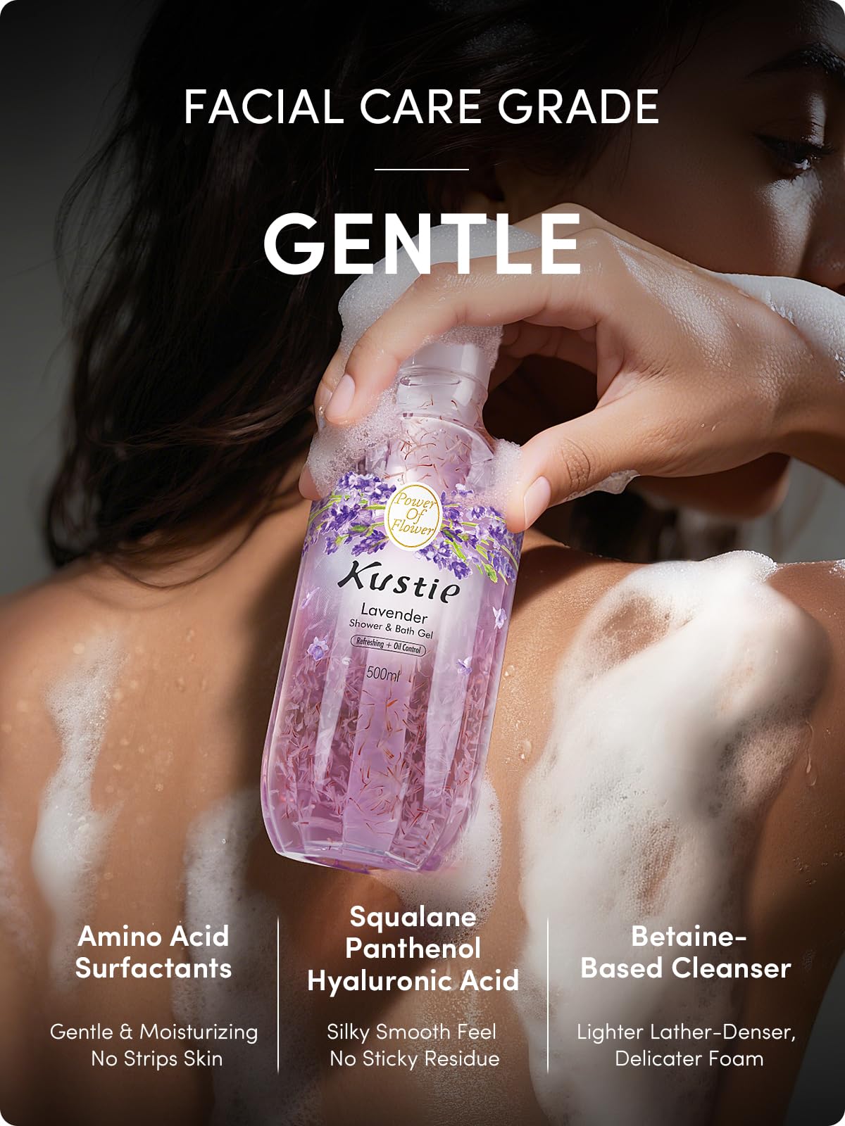 Kustie Rose Floral Body Wash with Real Petals – Botanical Shower Gel with Rose Water & Rose Oil, Luxury Spa Gentle Cleanser for Soft Silky Skin, 12.8 fl oz
