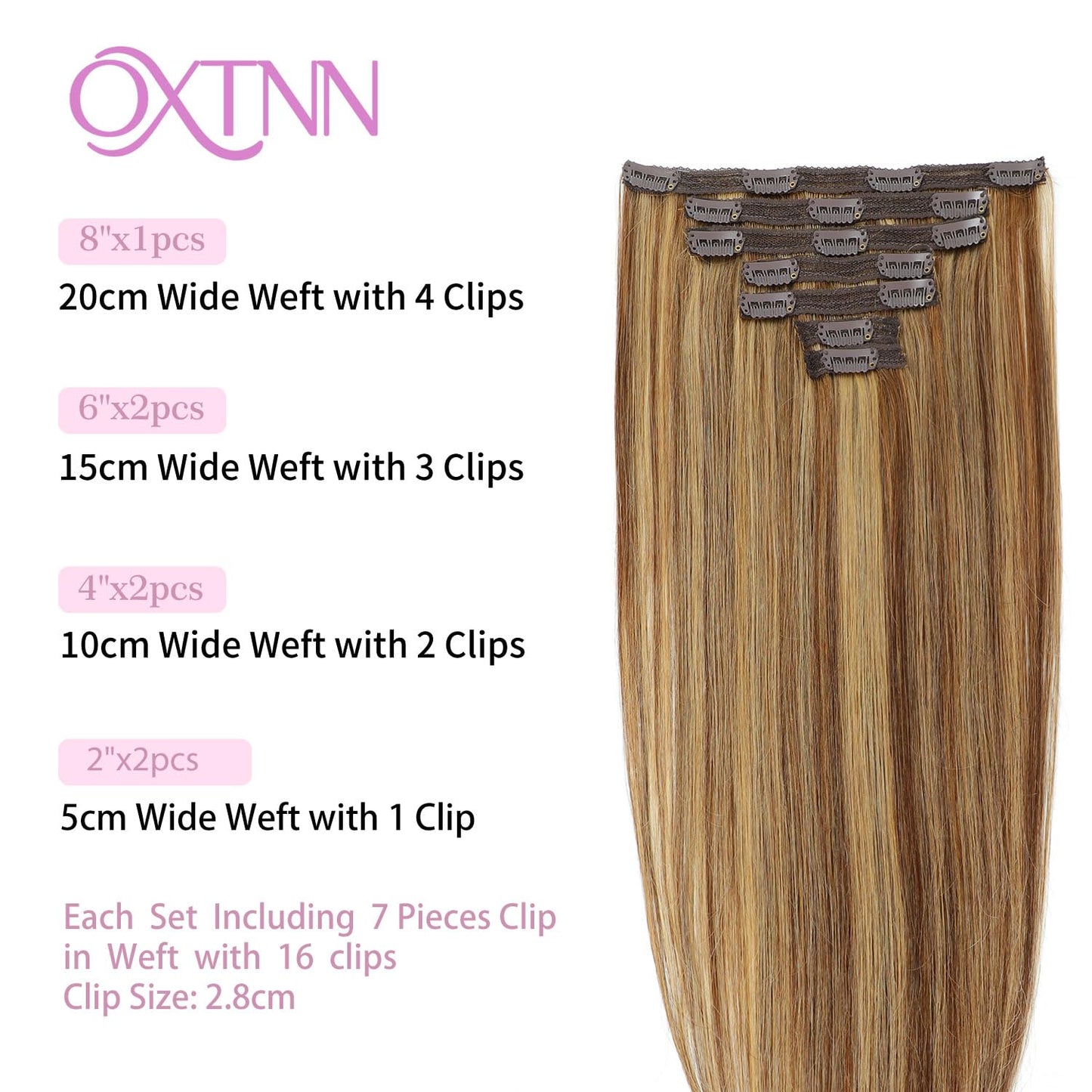 Clip in Hair Extensions Real Human Hair Chocolate Brown to Caramel Blonde 14 inch 7pcs 70g/Pack, Human Hair Clip in Extensions, Salon-Grade Quality, Easy Comfort Wear for Women (#P4/27, 14 inch)