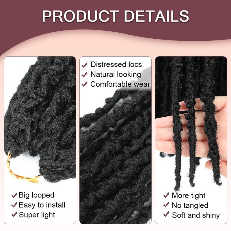 GetGal 30 Inch 6 Packs Butterfly Locs Crochet Hair Soft Distressed Locs Crochet Hair for Black Women Pre Looped Long Butterfly Faux Locs Natural Braids Hair Extension(30inch,1B)