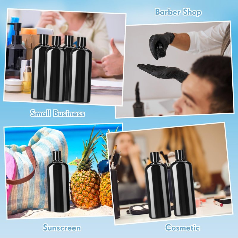 Domensi 24 Pcs Plastic Bottle Squeeze Containers with Disc Cap Travel Bottles Reusable Empty Toiletries Shampoo Containers Refillable Travel bottles for Shampoo Lotions (10oz,Pure Black)