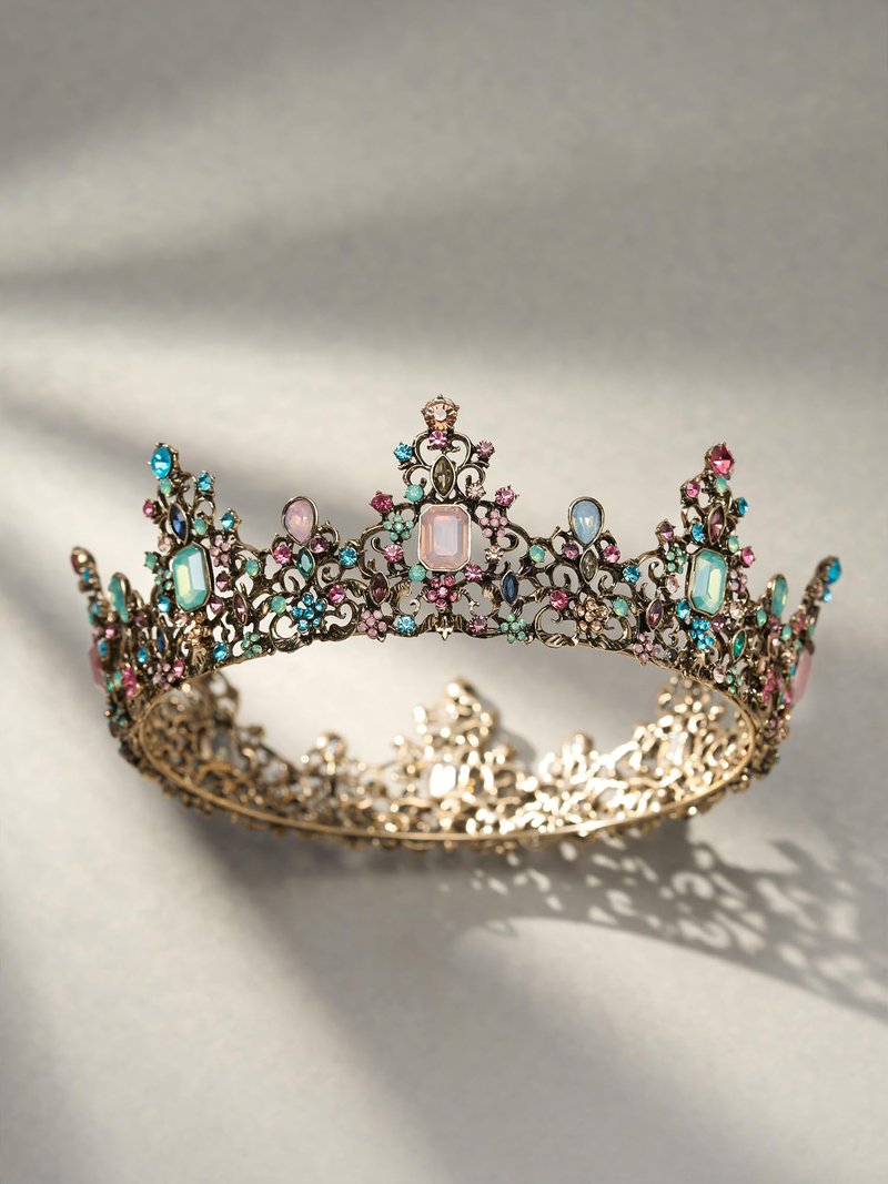SWEETV Jeweled Baroque Queen Crown - Rhinestone Wedding Crowns and Tiaras for Women, Costume Party Hair Accessories with Gemstones,Victoria
