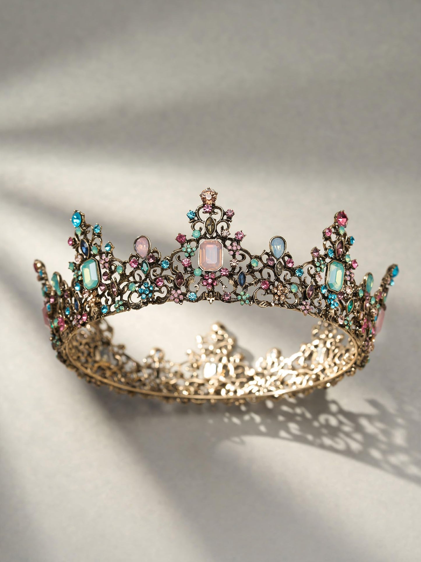 SWEETV Jeweled Baroque Queen Crown - Rhinestone Wedding Crowns and Tiaras for Women, Costume Party Hair Accessories with Gemstones,Victoria