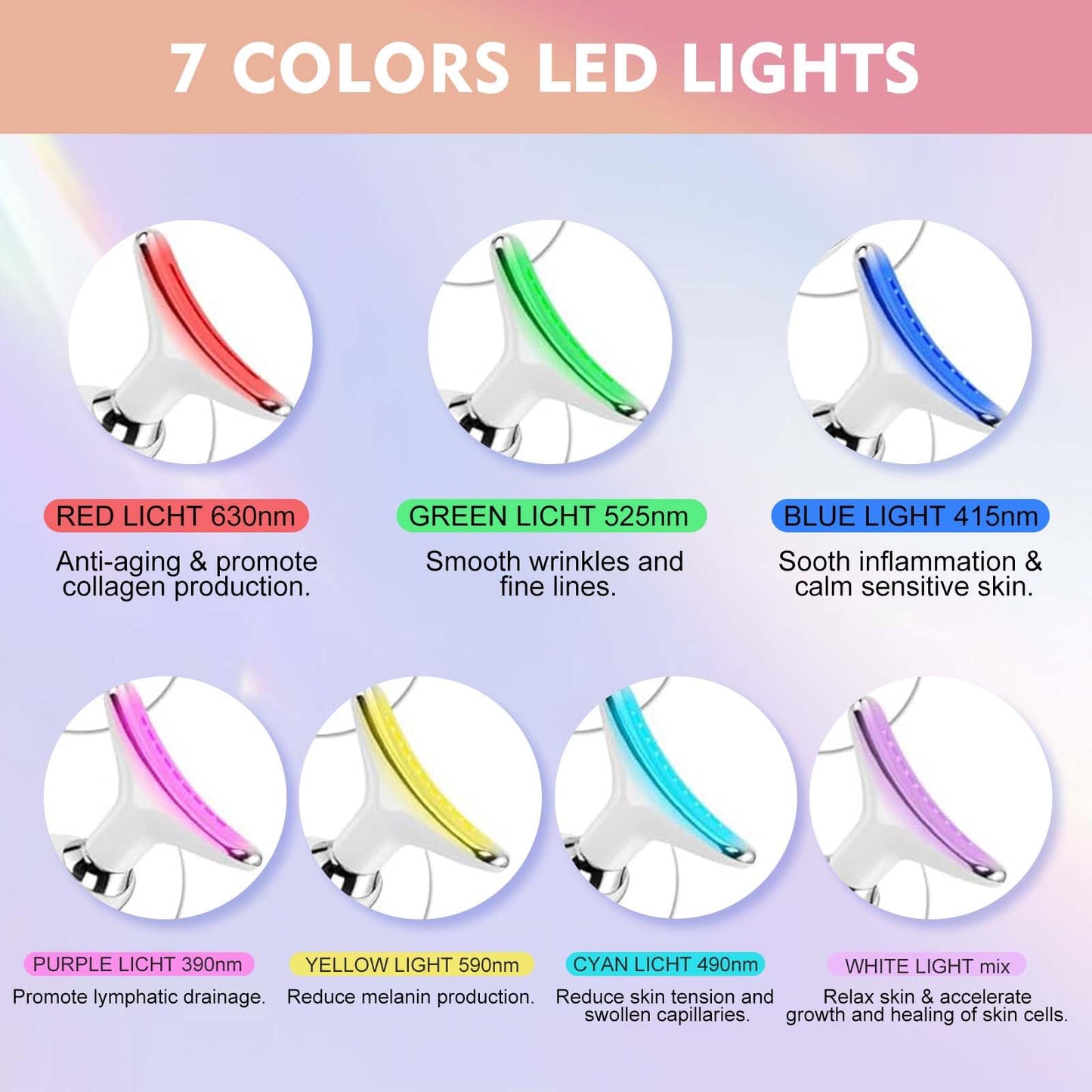 Facial Massager,Red-Light-Therapy-for-Face and Neck Massager,7 Colors Womens Skin Rejuvenation Lifting Facial Massager Tool for Toning,Glow Boost (White)