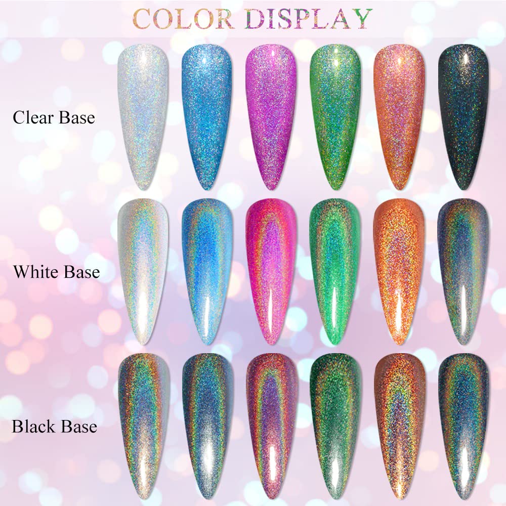MIZHSE Gel Nail Polish Set - 6 Glitter & 6 Holographic Colors | High Pigment, Soak Off Manicure Art Gift for Women
